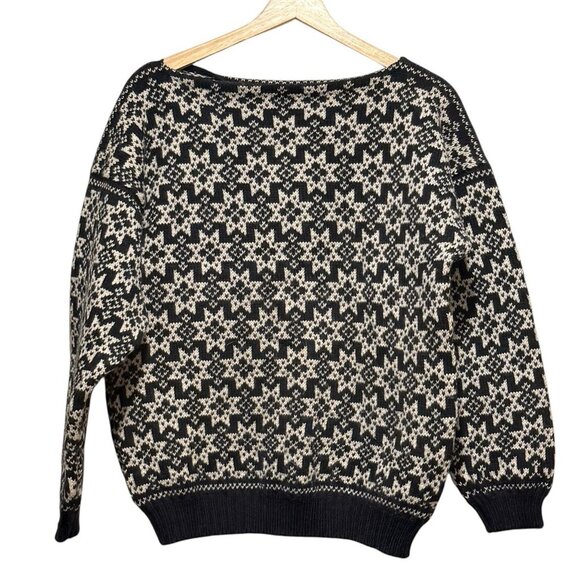 VTG VOSS Norwegian 100% Wool Ski Fair Isle Nordic Black Sweater Womens Medium - Picture 2 of 9